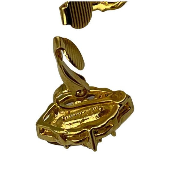 Lind Gold Tone Marquise Aurora Borealis Rhinestone Cut Clip-On Earrings 3/4” - Picture 9 of 10